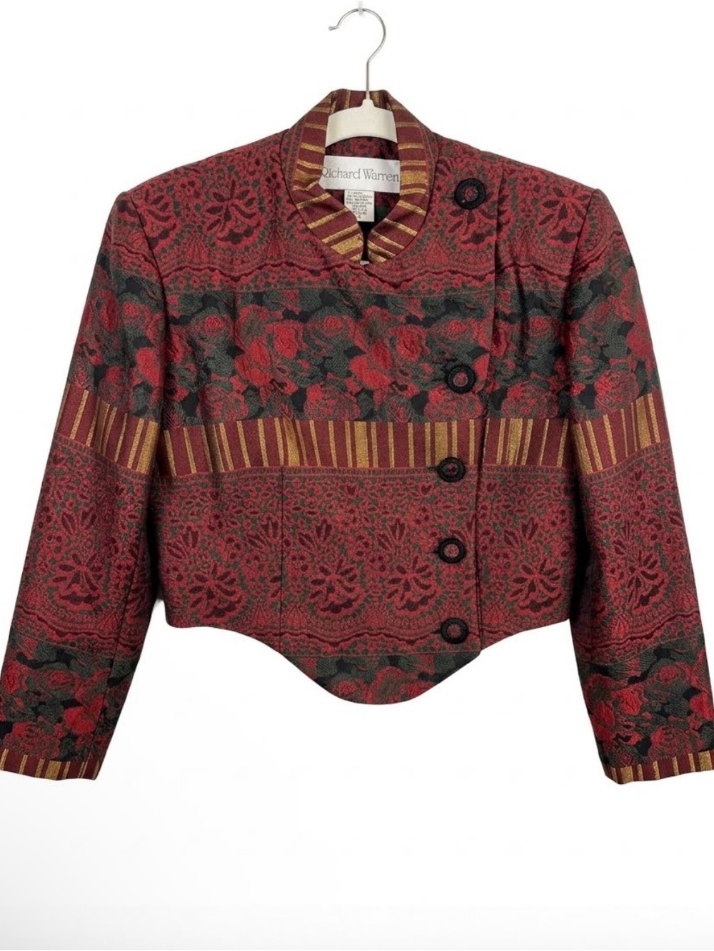 SZ 6 VINTAGE RICHARD WARREN CROPPED BROCADE QUILTTED RIDING JACKET